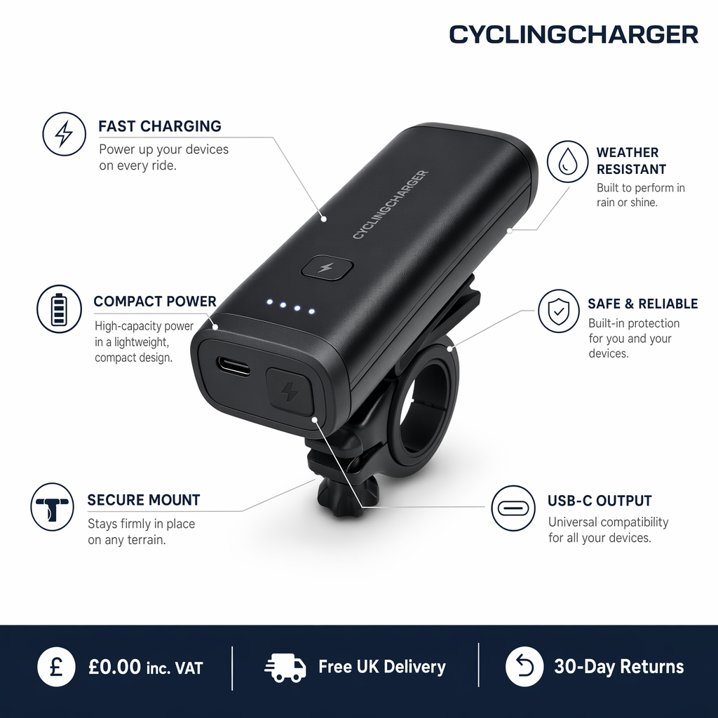 CyclingCharger feature callout infographic